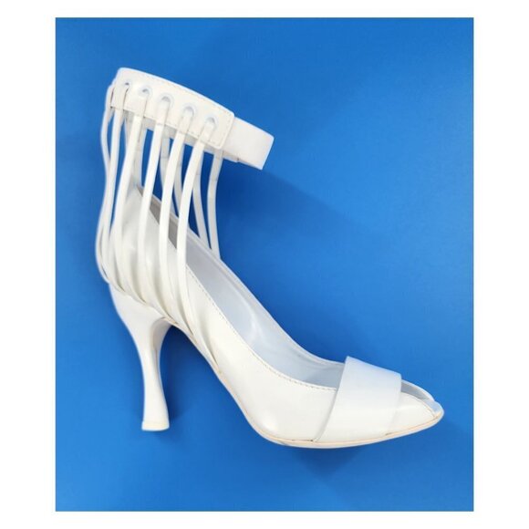 MISSONI NWOB Runway White Leather Caged Peep Toe Pumps Heels Ankle Strap NEW - Picture 5 of 11